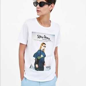 Zara Roundneck T-shirt with Front Slogan Size M